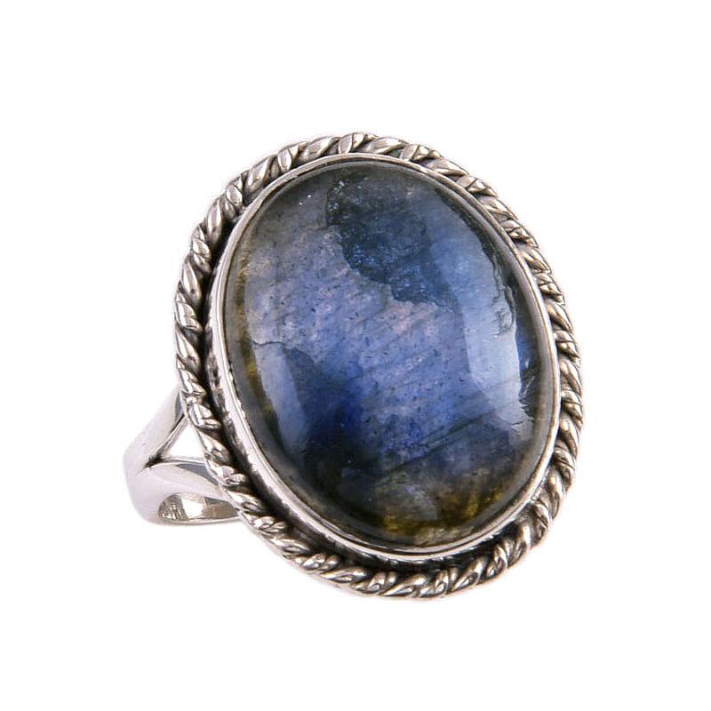 Natural Labradorite Gemstone 925 Solid Sterling Silver Jewelry Ring Size 9 E5P53