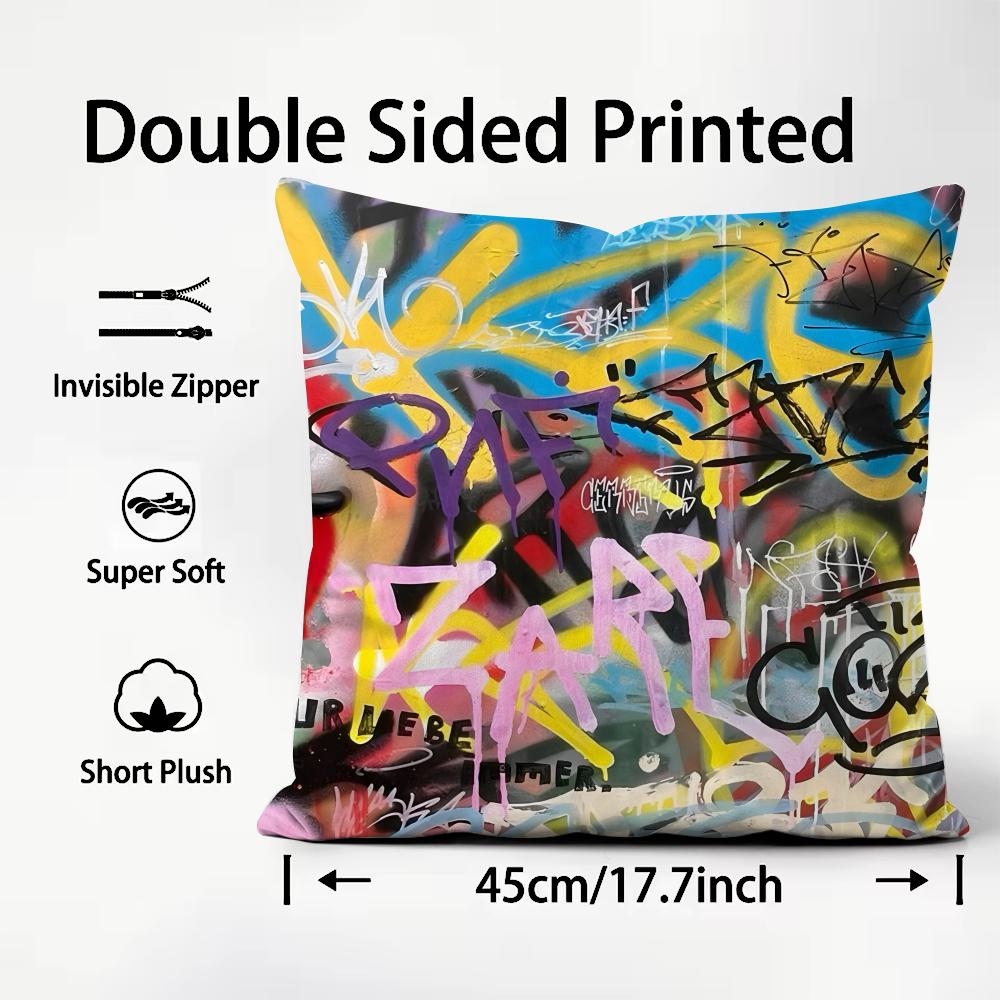 

Colorful Graffiti Fashion Cushion Cover Plush Fabric Soft DoubleSided Printed Sofa Warm Winter Home Child Gift Pillow Case 30x30cm