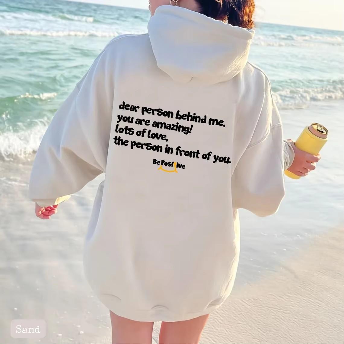 

DEAR PERSON BEHIND ME Women s Fleece Hoodie with Lettering Slogan Print Kangaroo Pocket Drawstring Print Hoodie Oversize S