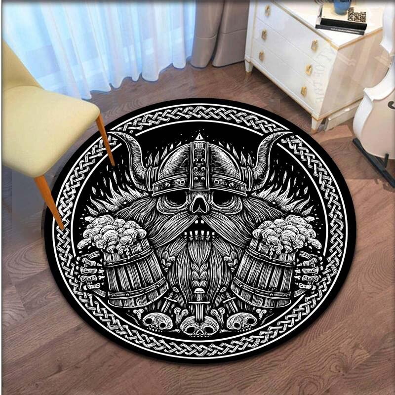 Viking Vegvisir Aegishjalmur Rune Round Carpet Rug for Bedroom Living Room Floor Mat Area Rug Large Decoration Non-Slip Mat