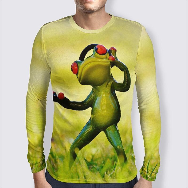 3D Printed Funny Tree Frog T Shirt For Men Animal Pattern Tees Spring Autumn Casual Long Sleeve Round Neck Tops Loose T-Shirts