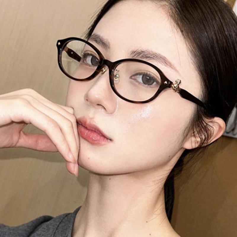 1PC Saturn Bookworm Plain Oval Flat Mirror Anti-Blue Light Glasses Frame Can Be Paired with Prescription Myopia Glasses Frame