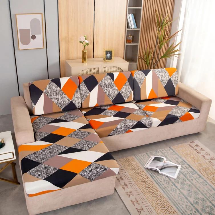 Elastischer Sofa-Sitzbezug, Vier-Jahreszeiten-Sofabezug, kratzfest, dick, mit Blumendruck, flexibles Sitzkissen mit elastischer Unterseite