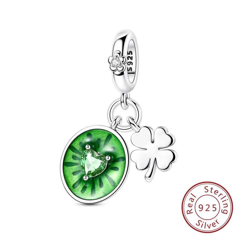 

New Copper Kiwi Fruit Four Leaf Clover Pendant Charms Fit Original Charm Bracelets Beads Diy Jewerlry Accessories
