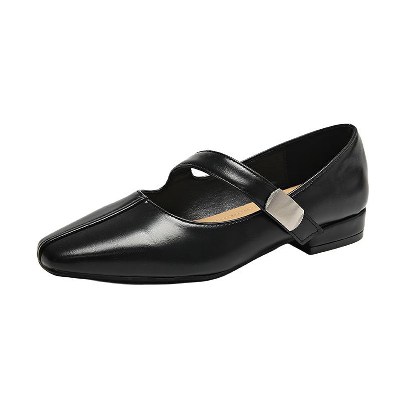 

Retro square head Mary Jane shoes women s 2024 autumn new fashion shallow mouth temperament trendy square heel work shoes single shoes 34 чёрный