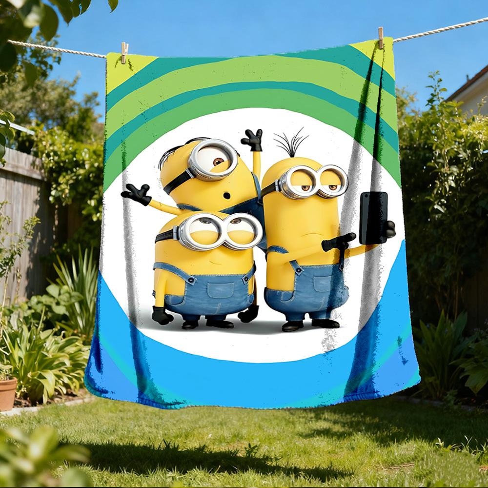 1 Stück Minions Outdoor Flanelldecke für Mädchen Weich, Leicht, Perfekt zum Campen und als Geschenk, Digital