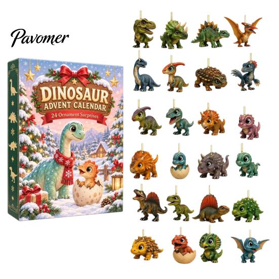 Decorative Acrylic Pendants Christmas Dinosaur Countdown Calendar, 24Pcs Ornament Set with Cute Party Favors Dino Designs, Holiday Tree Hanging Decor