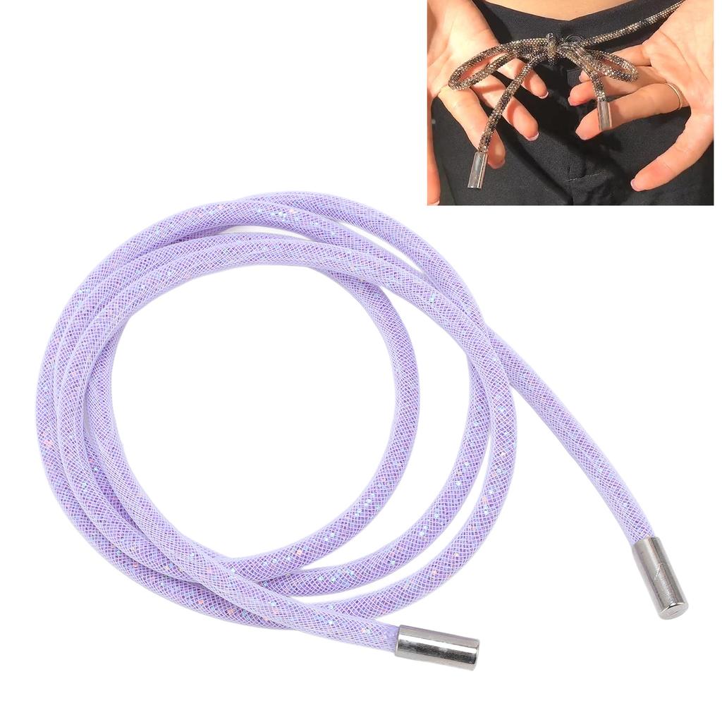 Glitter Drawstring Cord White Mesh Shiny Sequin Round String for Hoodie Clothing Shoe Sweatpants 138cm