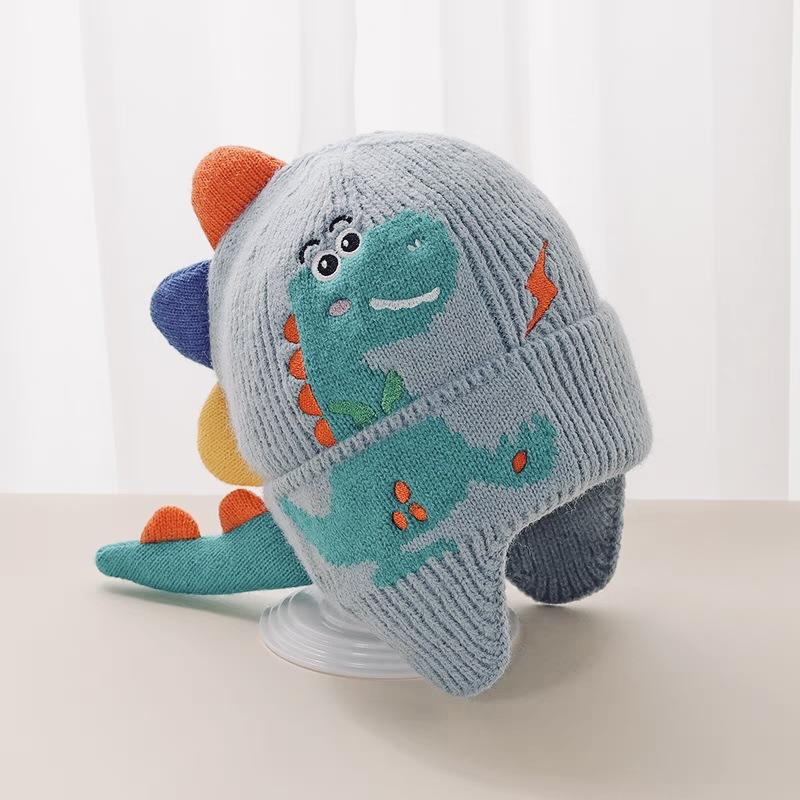 Little dinosaur cartoon ear protection hat boy baby knitted hat autumn and winter new children's wool warm hat girl windproof hat