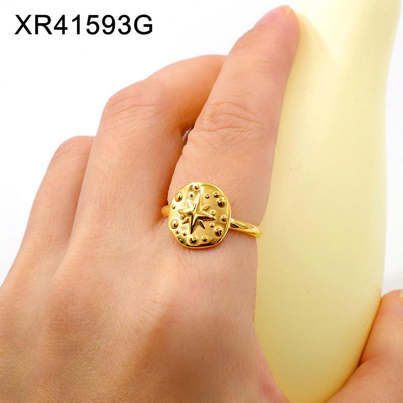Chic Adjustable Titanium Steel Heart & Star Gold Plated Ring for Women One size