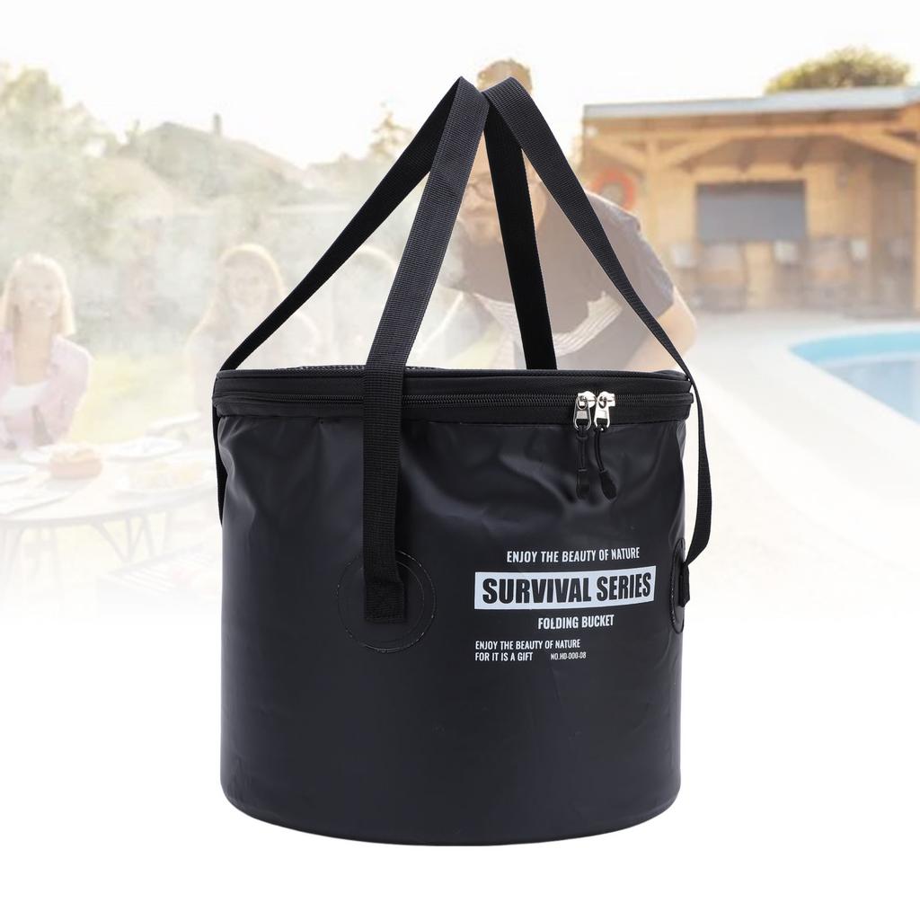 Cloth Folding Bucket with Mesh Pouch Portable Draining Basket Water Container for Outdoor Camping Fishing Car Washing