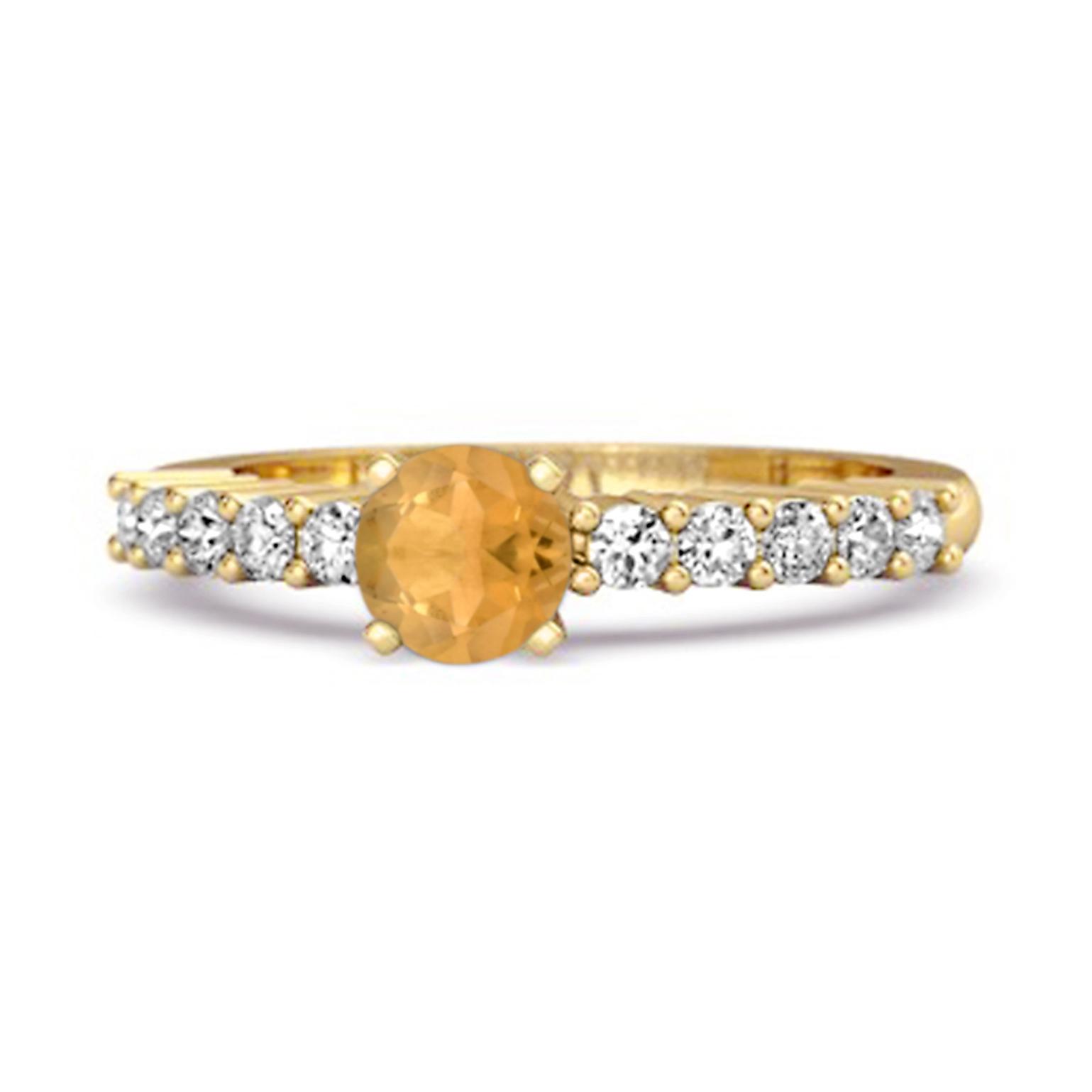 Citrine Round Solitaire Ring - 925 Sterling Silver Gold Vermeil 10.5 жёлтый