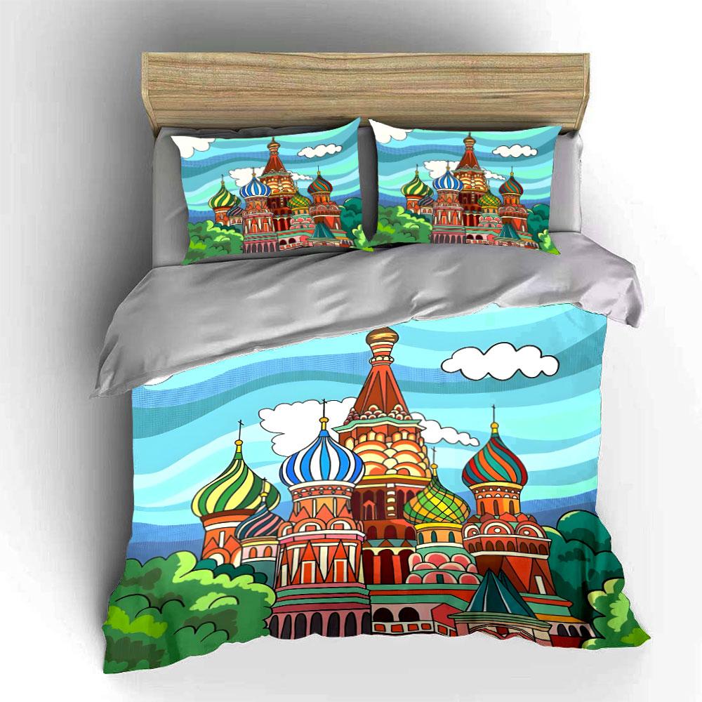 "Colorful Architecture Artwork Set Decor" Soft Skin-Friendly Bedding Set Includes 1 Duvet Cover And 2 Pillowcase Gift
