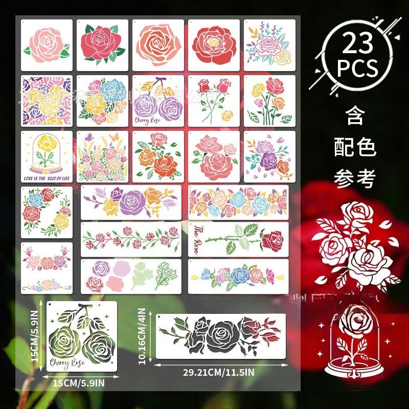 23 Pieces Reusable Rose Flower Stencil for Craft Border Flowers Drawing Template Stencil DIY Scrapbooks Crafts Home Decor