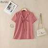 ZANZEA Women Turn Down Collar Loose Casual Short Sleeve Blouse