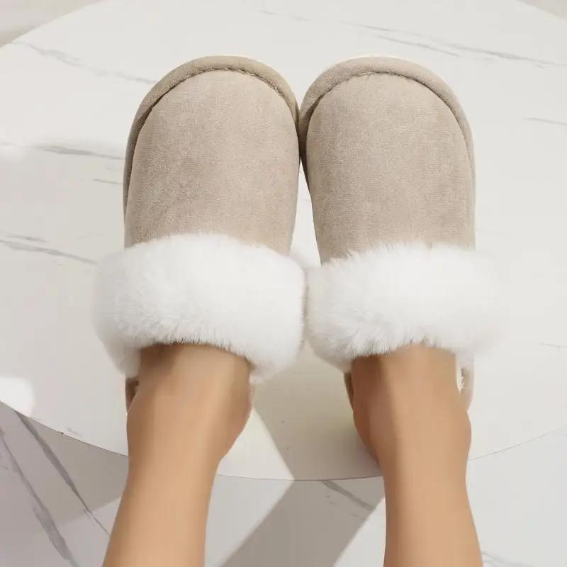 Fashion Fluffy Slippers Women House Flats Plush Fashion Designer Winter Platform Shoes Ladies Elegant Casual Footwear Indoor Large Size