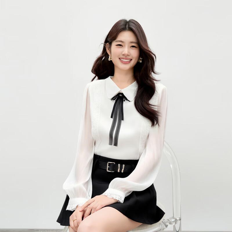 Qiushui Yiren Elegant Lace Trim Doll Collar Blouse M