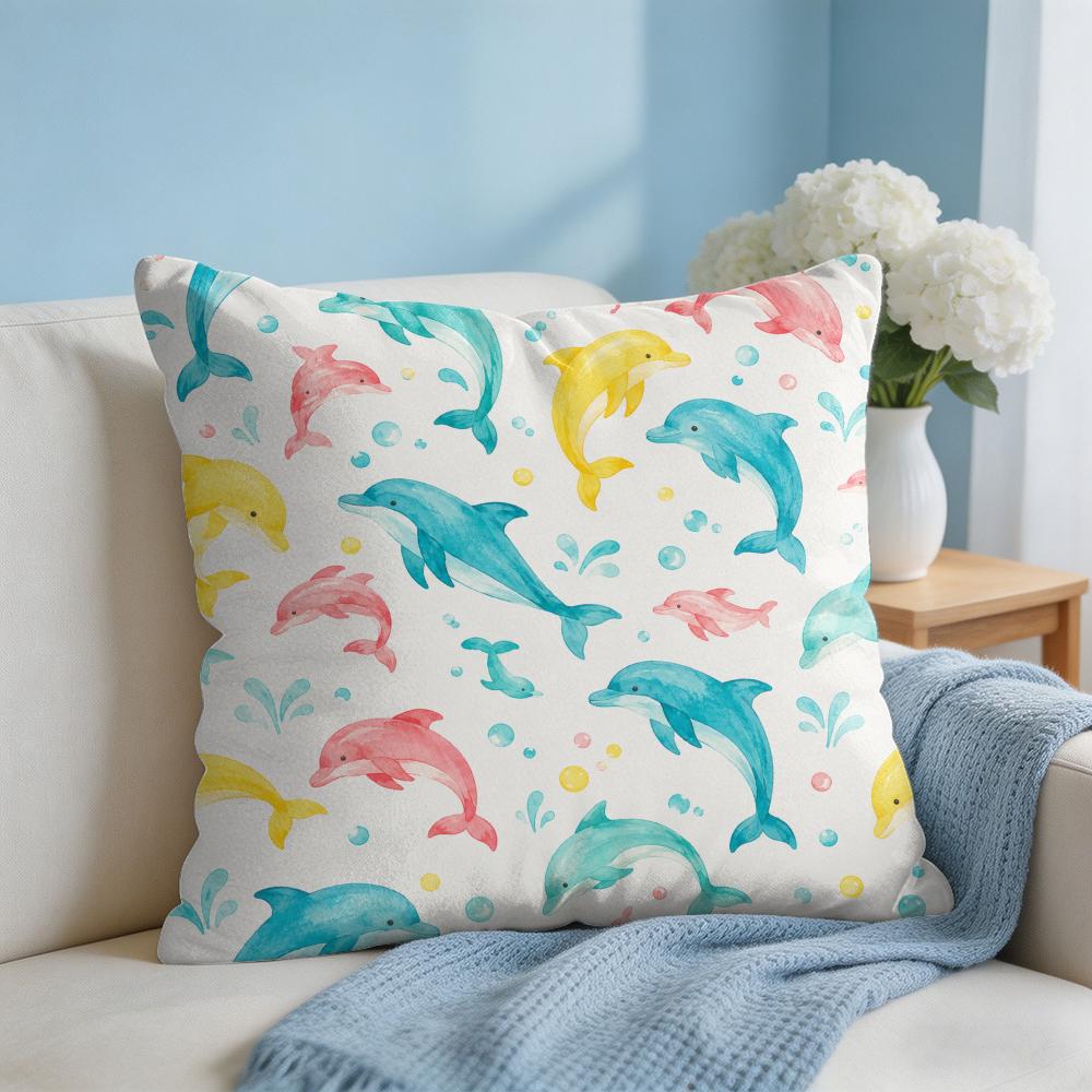 Cushion Cover Whale Print Short Plush Soft DoubleSided Printing Pillow Case Cozy Sofa Bedroom Home Decor Gift