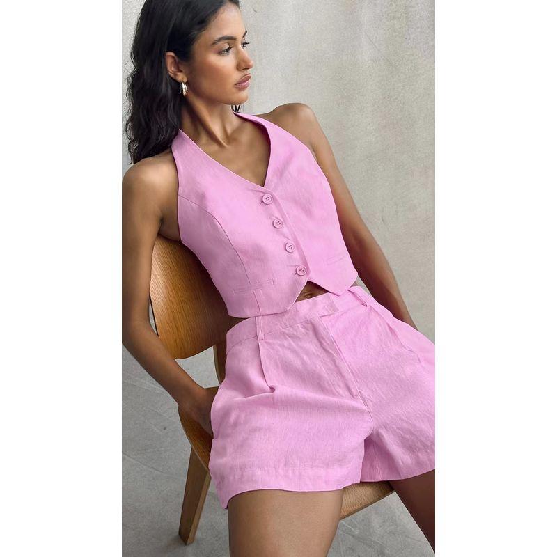 Fashion Summer Fashion Halter Vest Shorts Set Hanging Neck Vest and Shorts Set