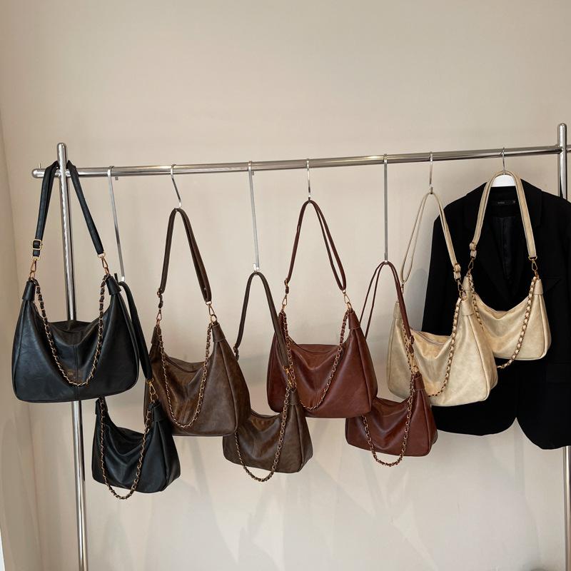 Retro shoulder bag new fashion texture women's bag simple solid color work commuter bag