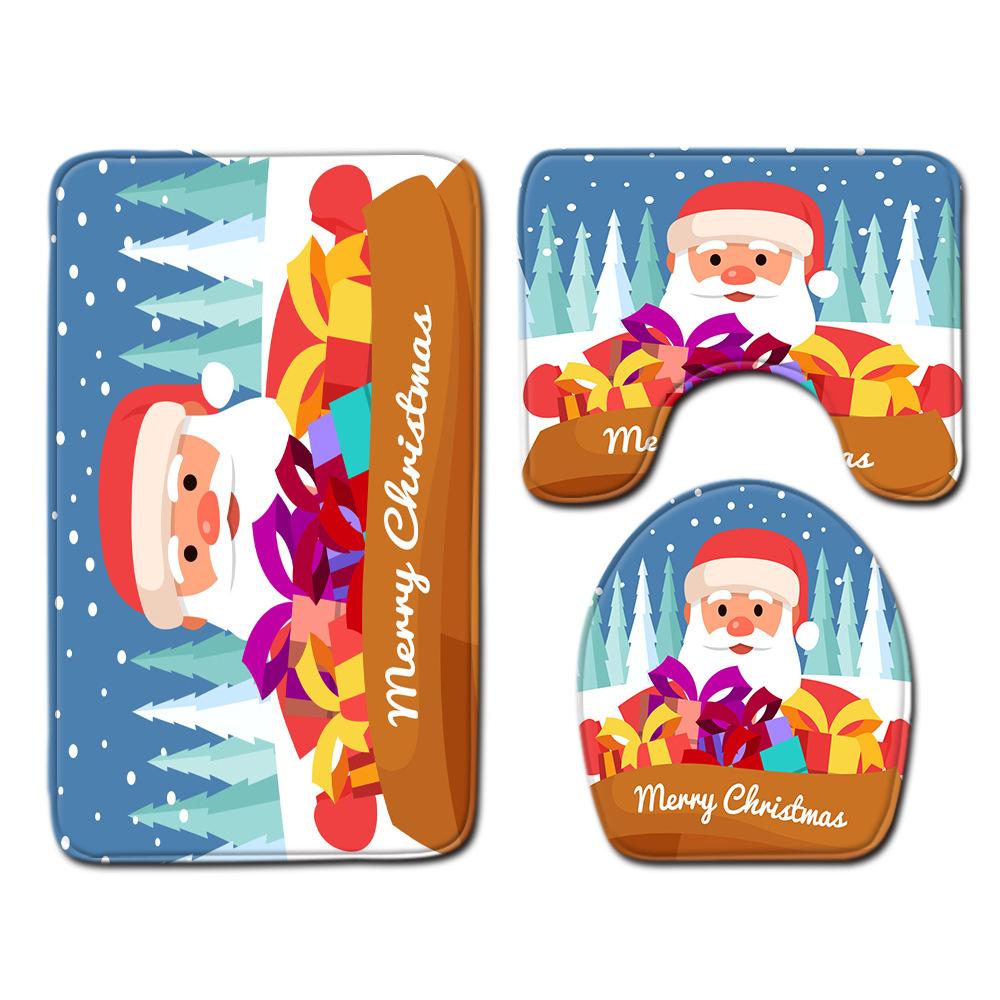 Christmas Shower Curtain Polyester Cloth Toilet Seat Four-Piece Set Entrance Door Mat Bedroom Living Room Floor Mat Carpet