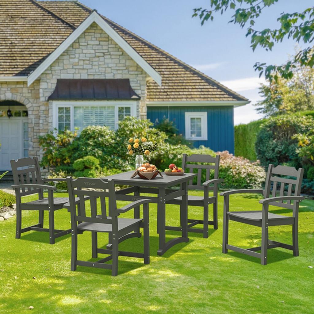 5 Pieces Patio Dining Set, Outdoor Square Furniture Table and Chairs, All Weather Garden Furniture Table Sets, HIPS Small Patio Conversation Set, For