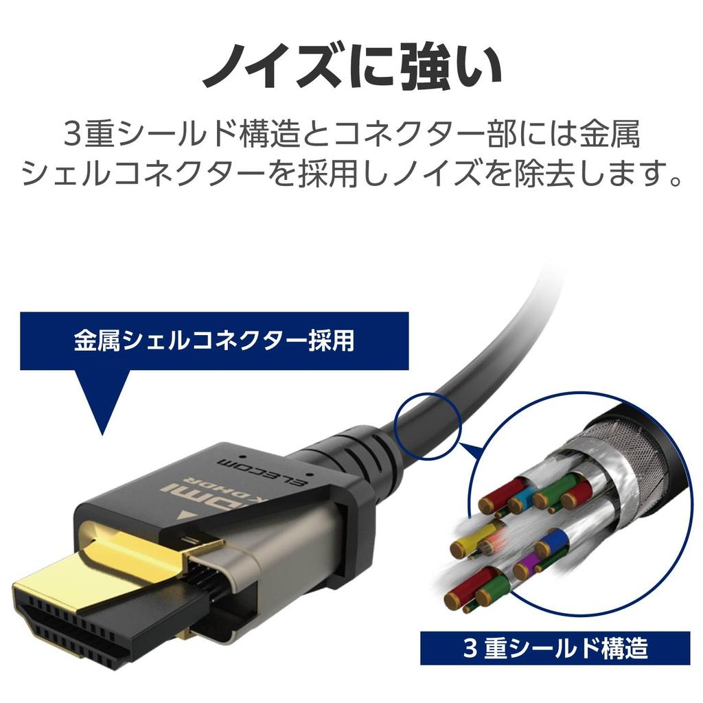 Elecom HDMI-Kabel 3 m, Ultra High Speed 48 Gbit/s, Ultra High Speed, High Speed HDMI-Kabel, zertifiziert für Spiele, Schwarz, 8 K/60 Hz, 4 K/120 Hz [Ultra-Produkt], Fernseher,