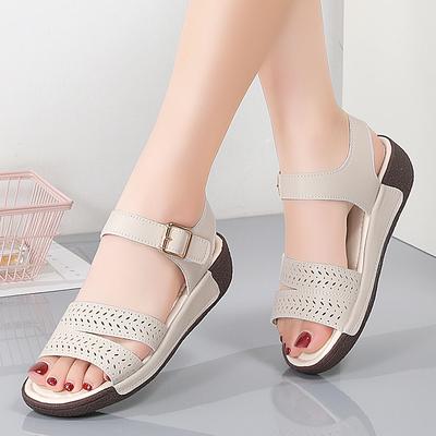 Women Wedge Flat Heels Shoes Female Buckle Platform Cow Hide Casual Summer Slippers Woman Sandals