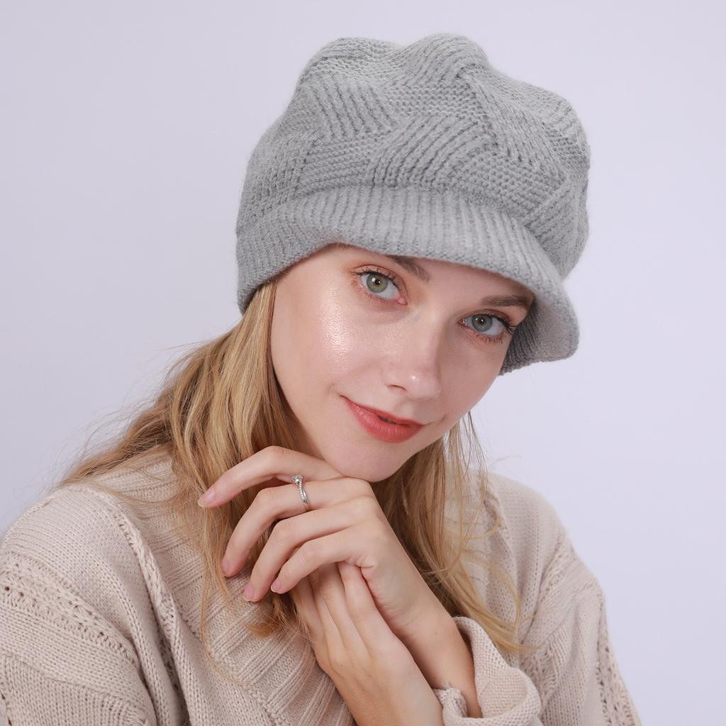 New Autumn and Winter Fleece Cap for Women Knitted Rabbit Fur Thread  Warm  Fashionable and Cold Proof Beret Hood