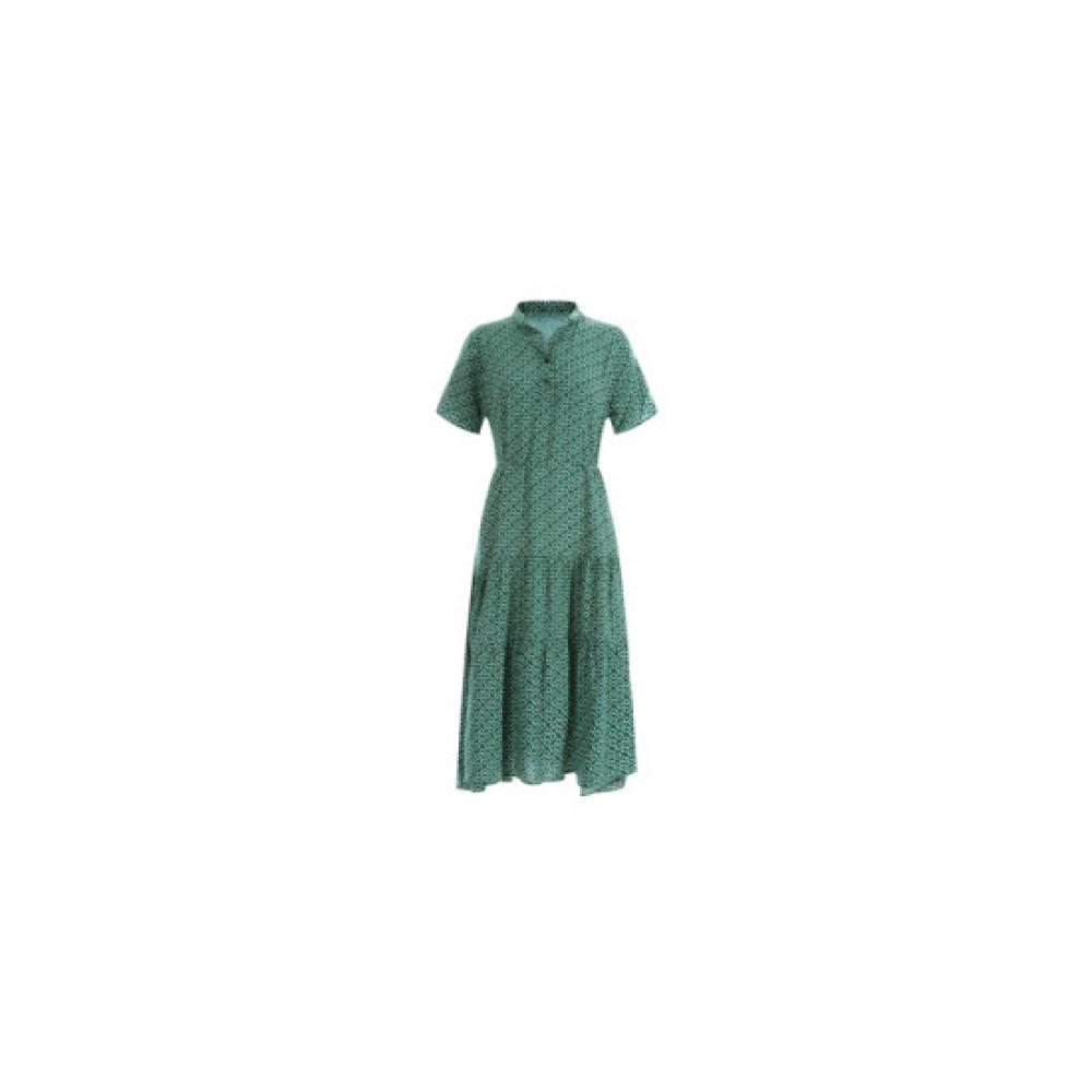 Shop Women S China Collar Half Open Daily Short Sleeve Flare Long dreSS Green