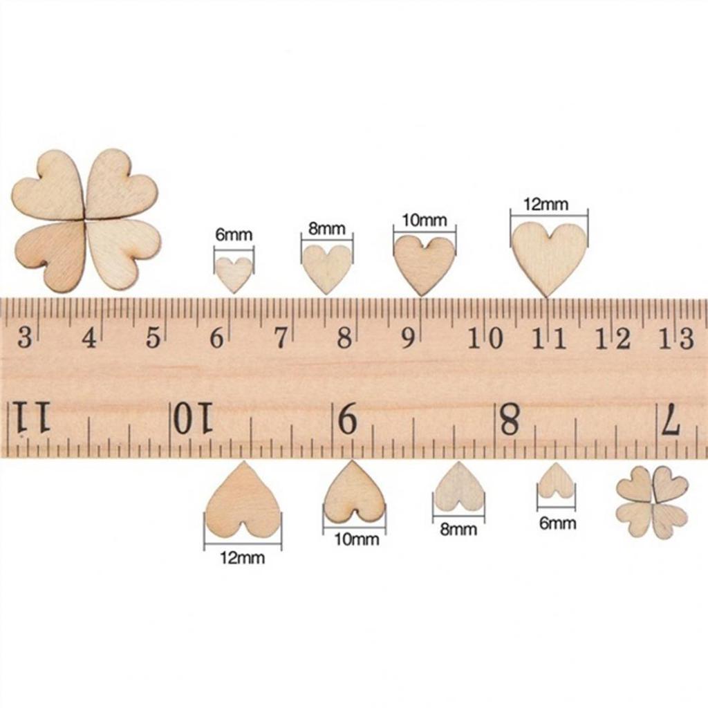 200ks 6/8/10/12mm Smíšené dřevěné prázdné Love Heart Slices Disky Svatební DIY Dekor
