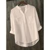 Plus Size Women White Loose Casual Round Neck Three Quarter Sleeve Shirt