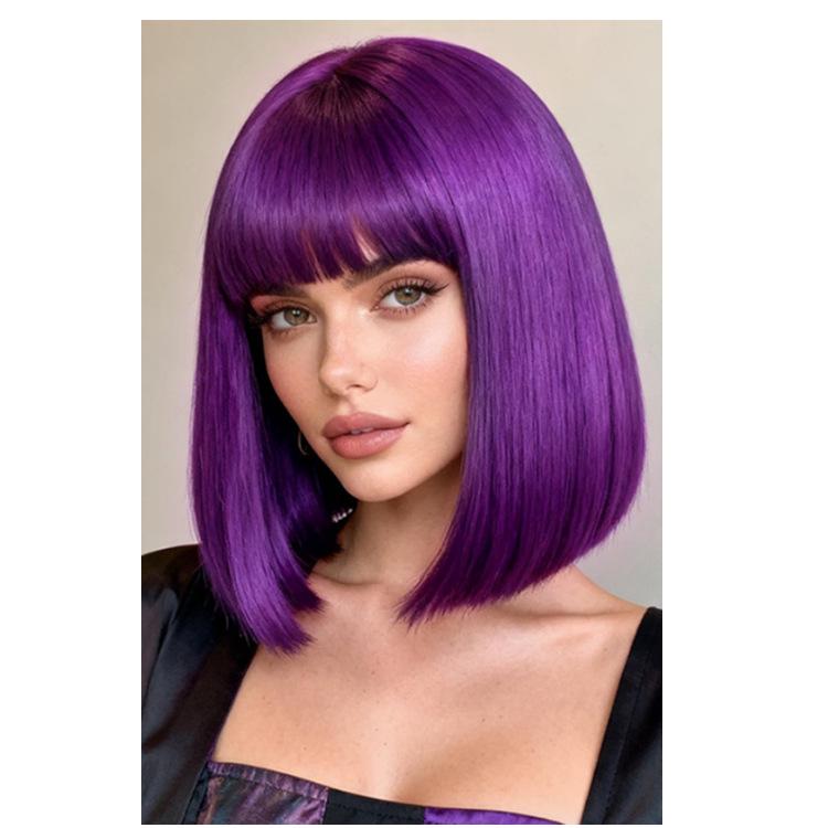 Multicolor Bob Wig for Women - Short Straight Hair, Party & Cosplay Style