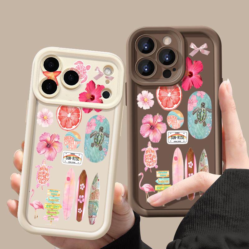 Flower Turtle Print Soft TPU Phone Case For iPhone Air 16e 17 16 15 14 Pro Max 13 12 Pro 15 16 14 Plus Shockproof Silicone Cover