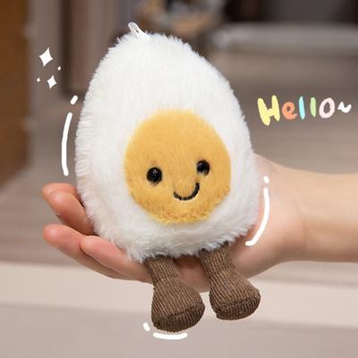 Yousheng Happy Boiled Egg Stuffed Toy Fun Egg Stuffed Animal for Foodies Sports Fans Playful Expression Doll with Lanyard