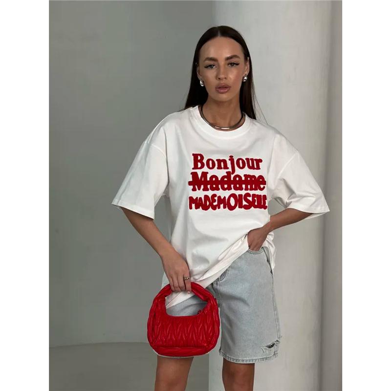 Versatile Retro Print Women's High Street Short Sleeve T-Shirt: European & American Trendy Niche Style