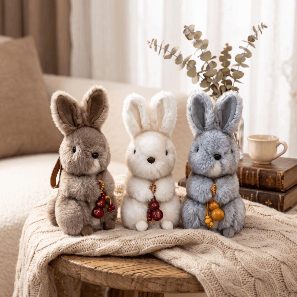 Plush Squirrel Plush Rabbit Keychain Fluffy Plush Bunny Bag Pendant Car Key Ring