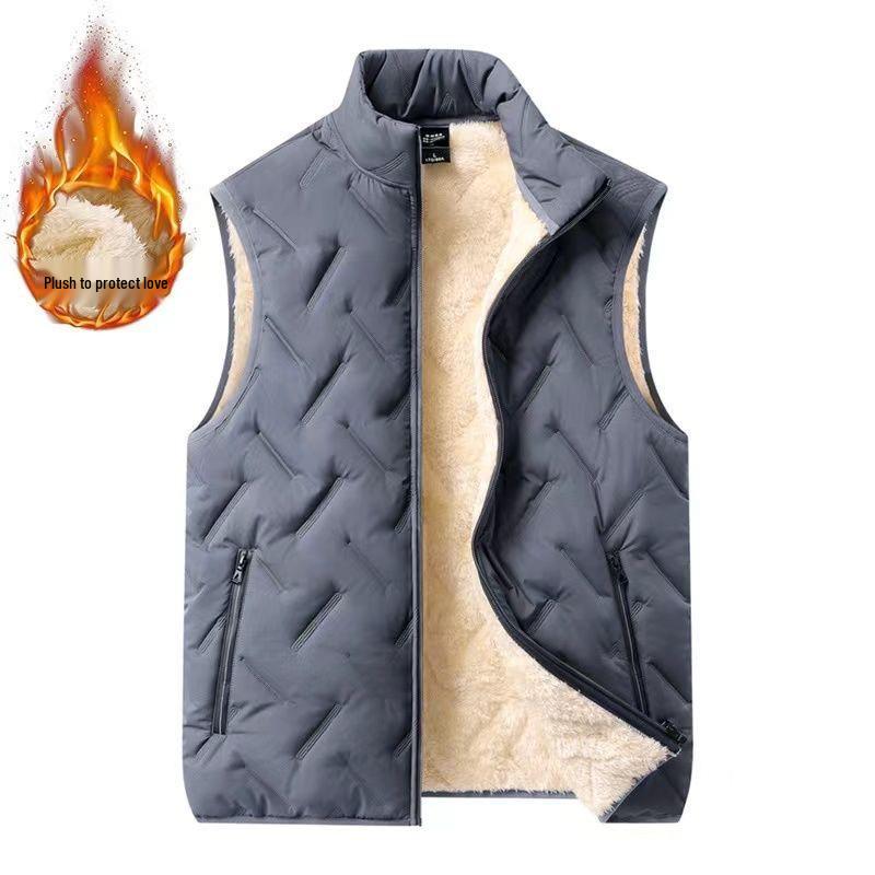 

Men s Stylish Black Stand Collar Vest - Velvet-Thickened Lambswool, Warm & Comfortable for Autumn/Winter 4XL темно-сірий