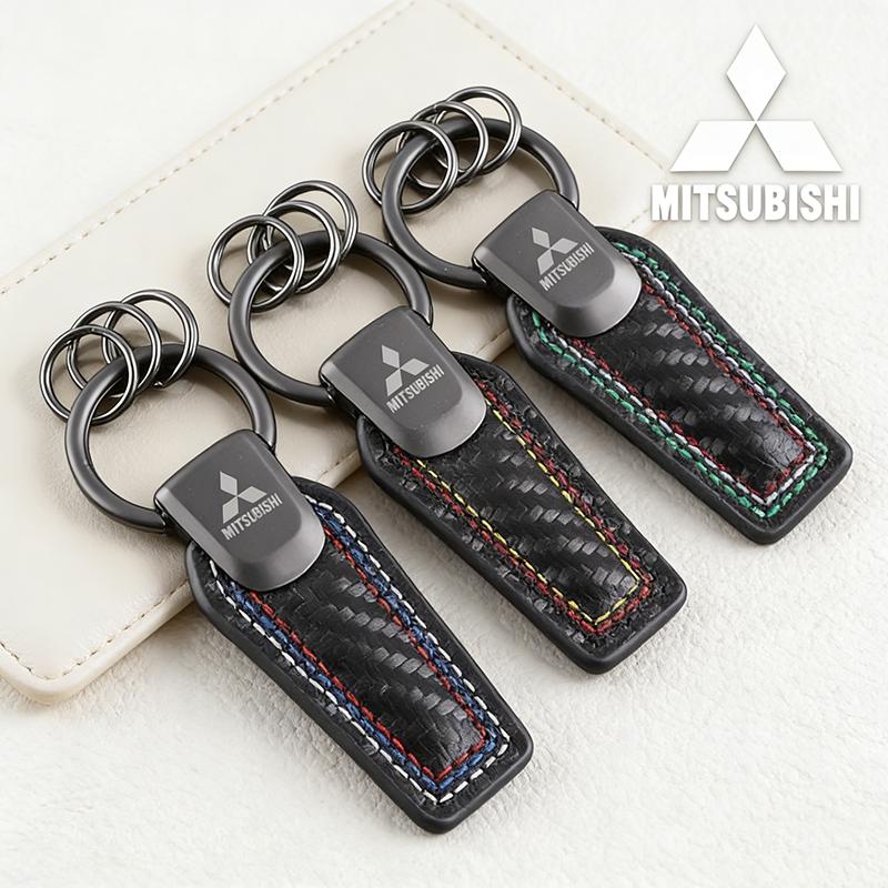 Carbon Fiber Car Keychain Pendant for Mitsubishi ASX EVO Lancer Montero Mirage L300 Outlander L200 Auto Key Rings Chain Holder