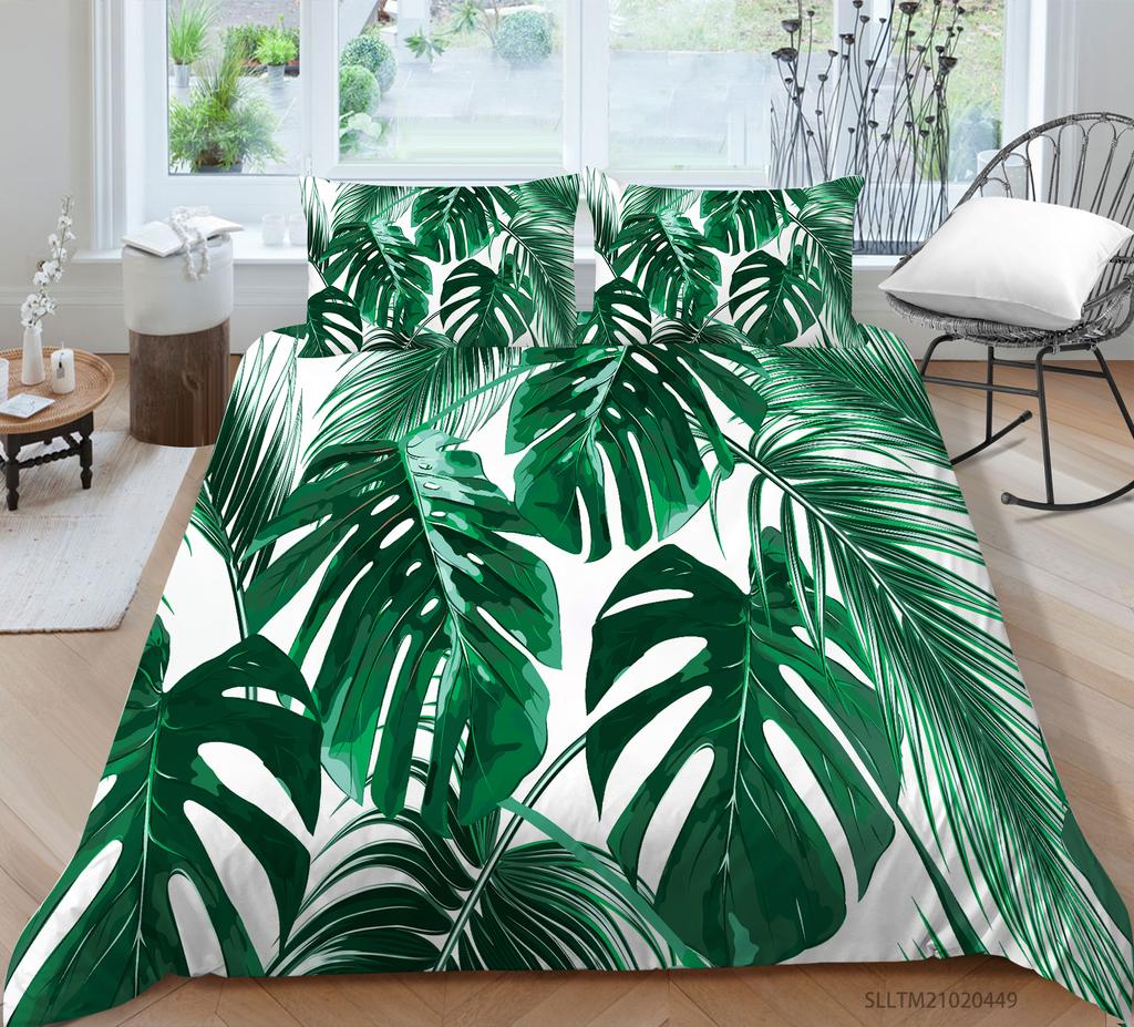3D Summer Seaside Bedding Set Palm Leaf Plant Duvet Cover Pillowcase 2/3 AU/DE/US/UK/EU Full-size Home Decoration
