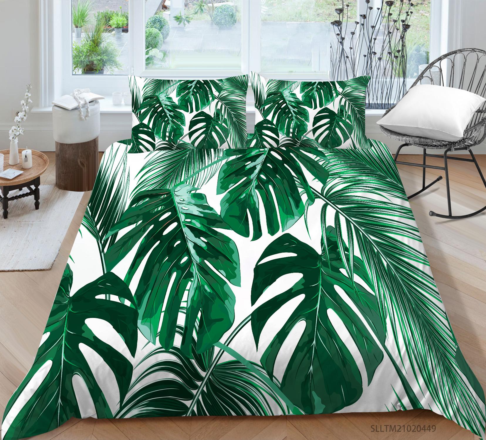 

3D комплект постельного белья из кокосовой пальмы с растительным узором, пододеяльник, наволочка, 2 или 3 предмета, ткань из микрофибры, мягкое и удобное украшение для дома Baby 100x135cm