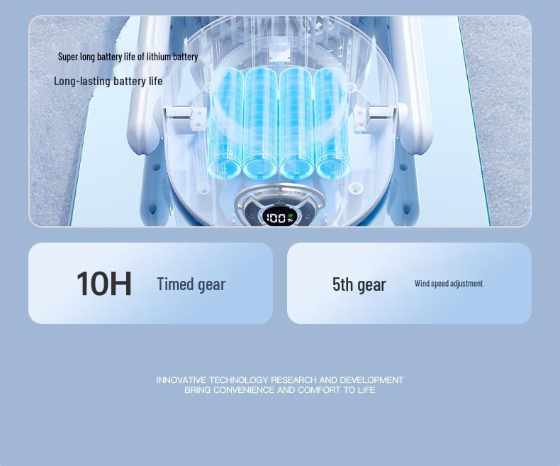 Desktop Dual Head Folding Fan with LED LCD Display & Hook - Portable Ceiling Fan with Night Light