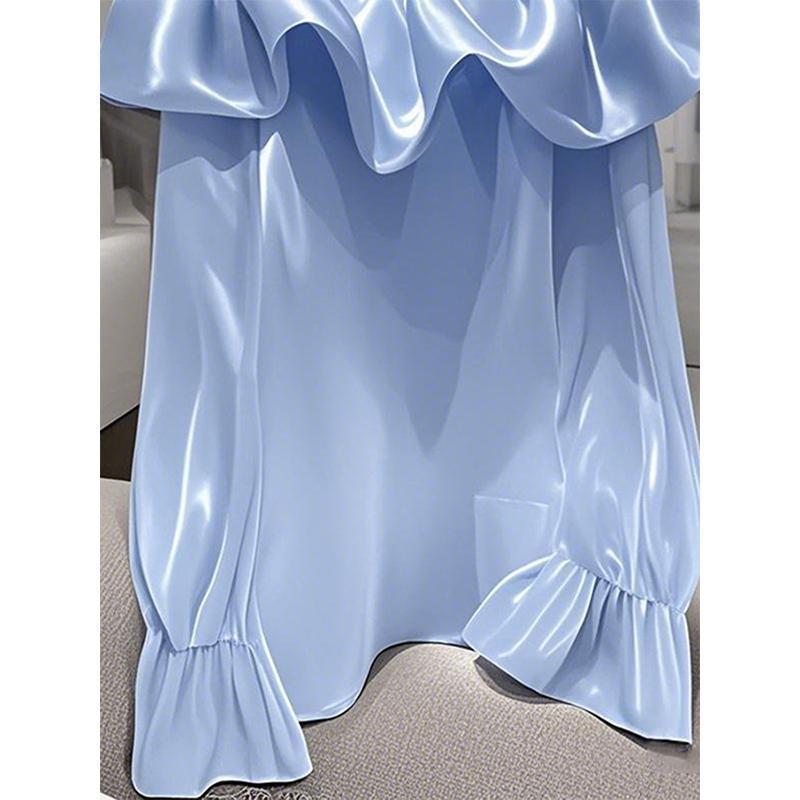 French Style Satin Blouse - Women's Off Shoulder Ruffle Trim Top