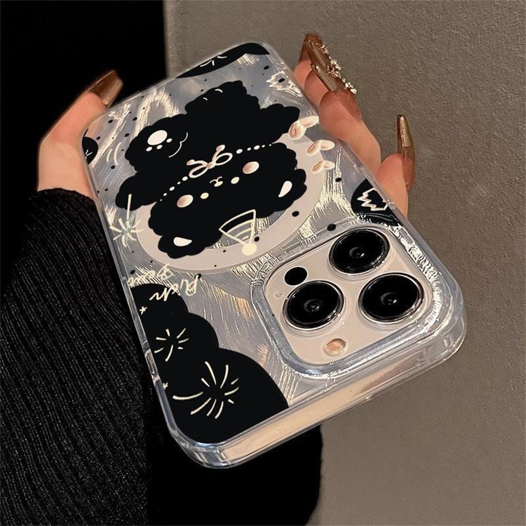 For IPhone Phone Case with Stand, Cute Feather Gauze, IMD Magnetic Suction Case, for Apple Magnetic Suction Phone Case, Magsafe