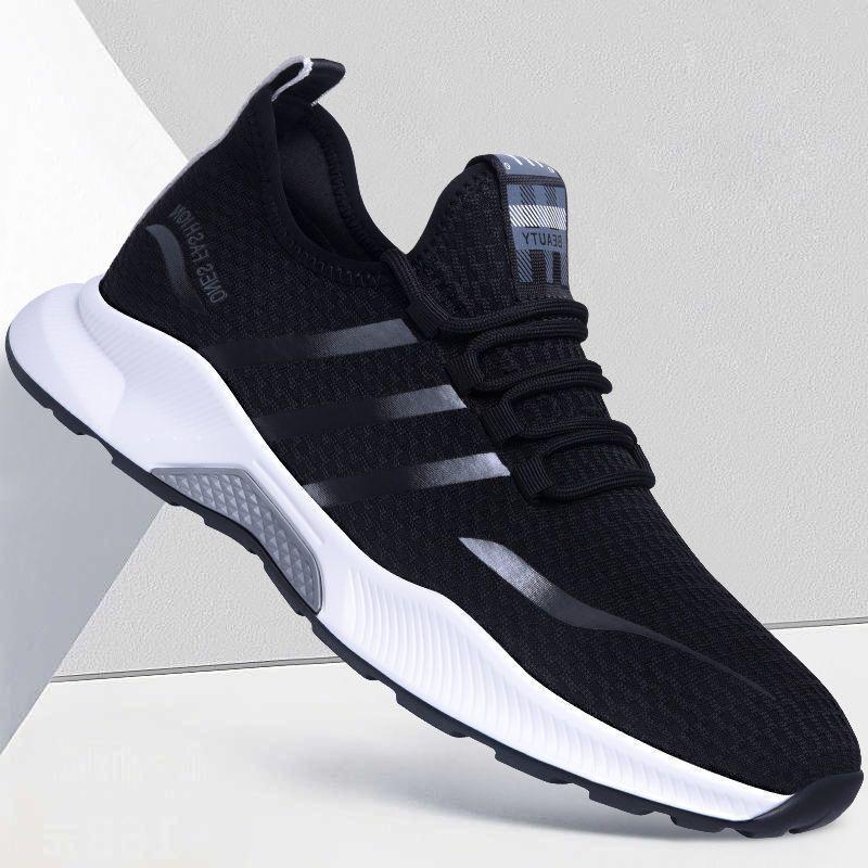 New 2025 Breathable Soft Sole Trendy Black Men's Casual Korean Style Running Shoes