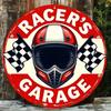 Vintage Racer Metal Wall Art Retro Helmet Checkered Flag Garage Cafe Sign Home Decor