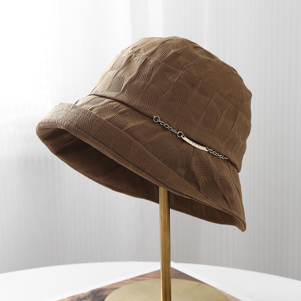 New Pleated Chain Casual Cloth Hat Bucket Hat Spring and Autumn Outdoor Hat Windproof Sunshade Bucket Hat Versatile