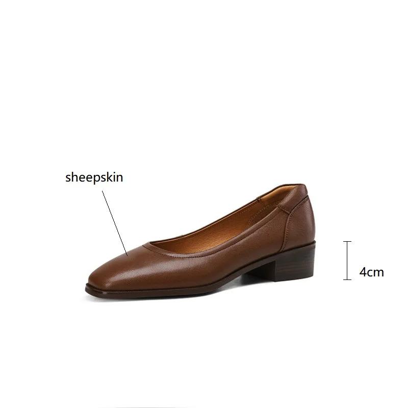 Fashion New Spring/Autumn Square Toe Women Pumps Chunky Heels Genuine Leather Loafers Shoes for Women Ladies Shoes Zapatos De Mujer