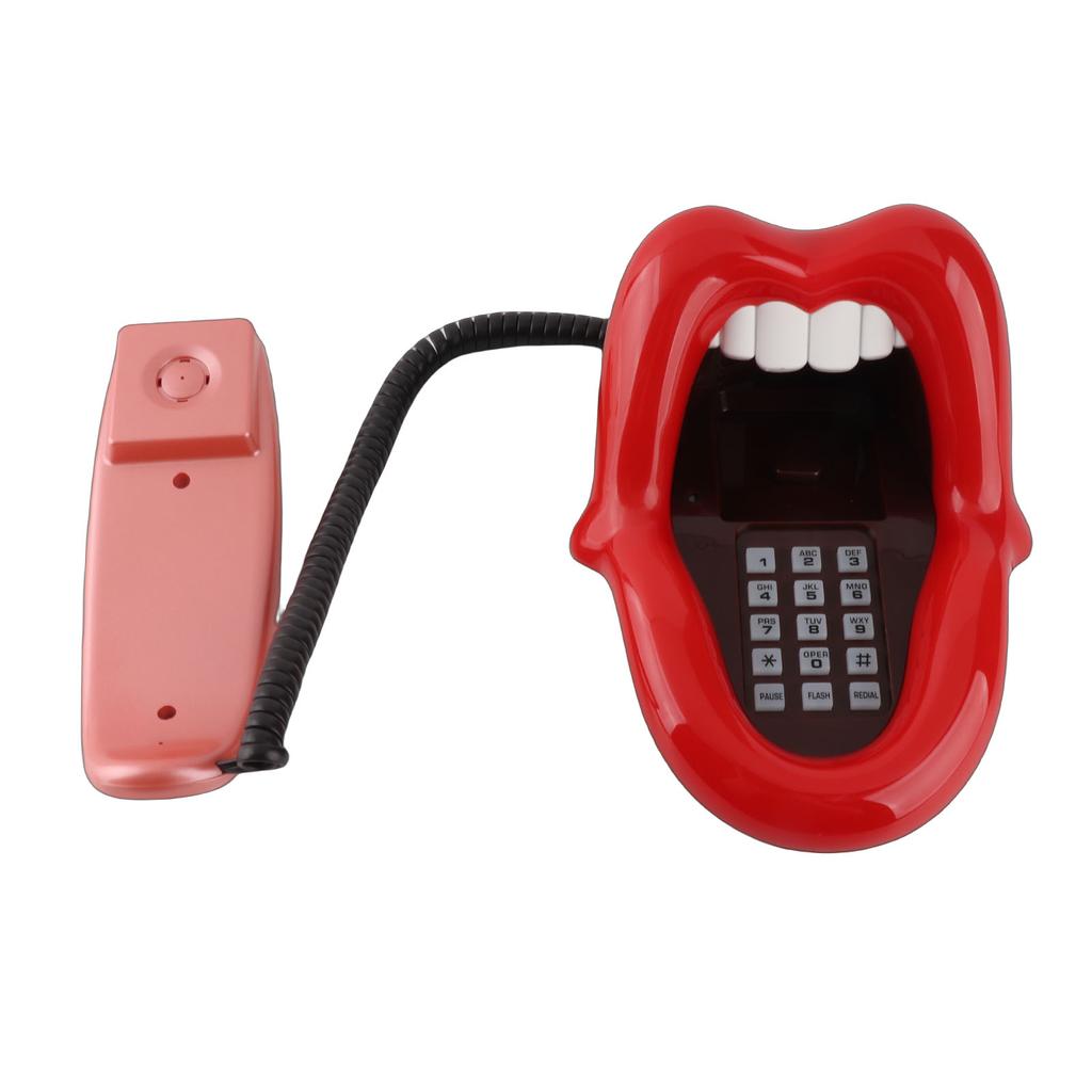 Red Mouth Telephone Novelty Big Tongue Landline Phone Wired Funny Lip Phone with LED Indicator for Home Shops Office