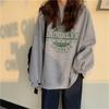 Womens Autumn Korean Letter Print Round Neck Loose Women Hoodie Top